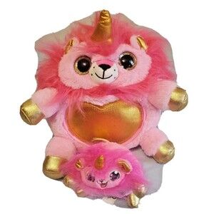 Pink Unicorn Lion 11" Rainbocorn Plush Stuffed Animal Gold Heart Glitter Eyes
